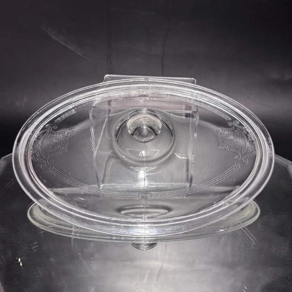 Vintage Glasbake 1Qt Clear Etched Glass Oval Poppy Casserole Dish‎ W Lid